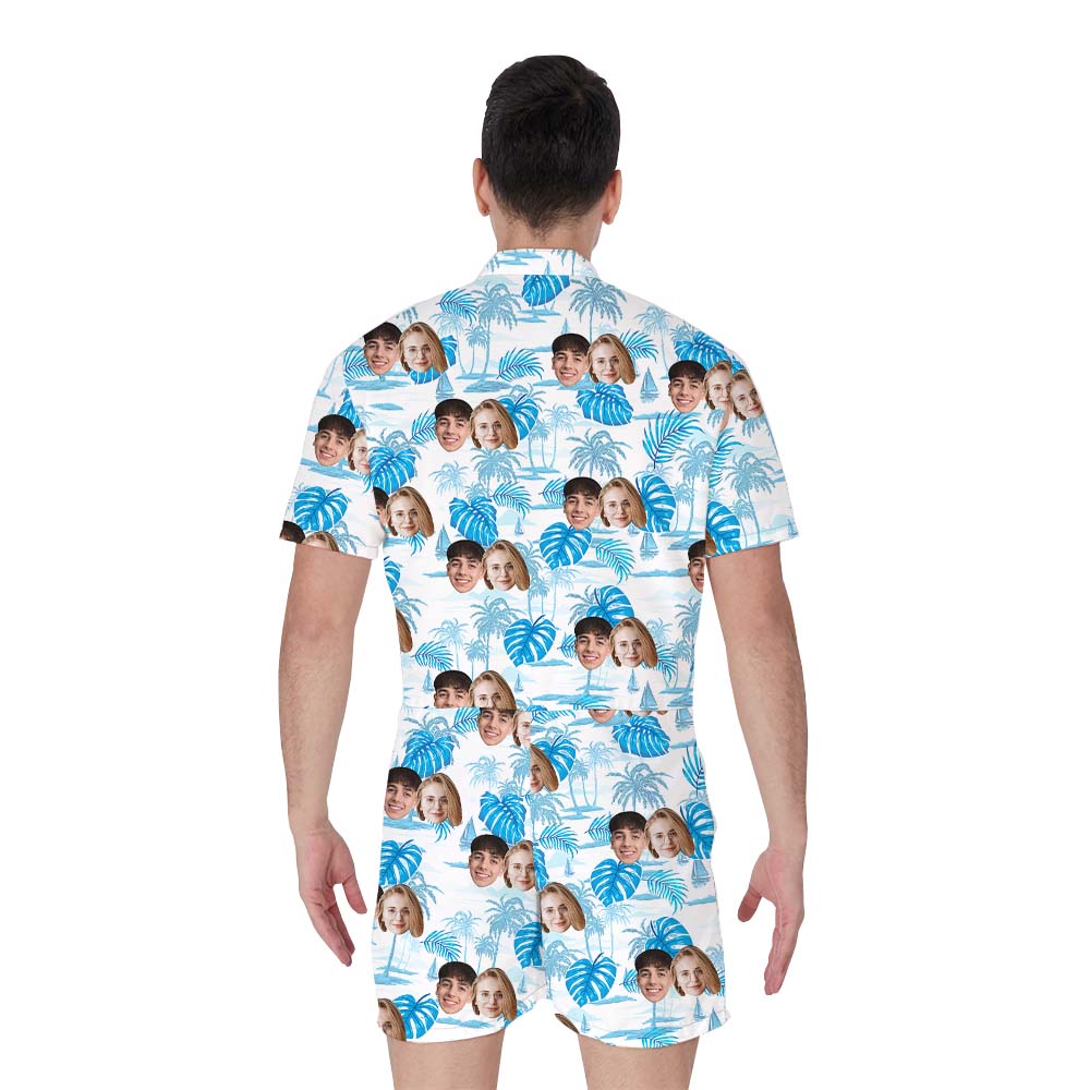 Design Your Own Custom Face Men's Romper Blue White