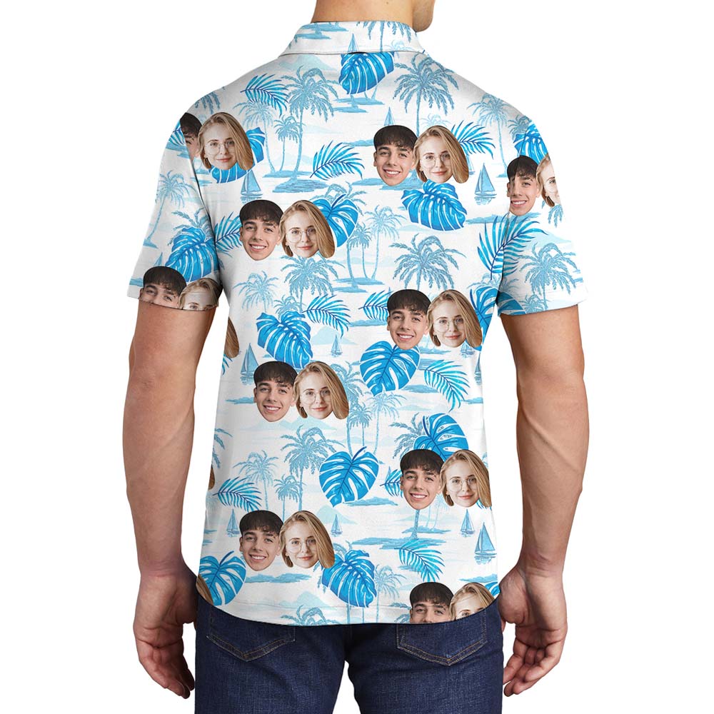 Customizable Face Palm Tree Collared Shirt For Men