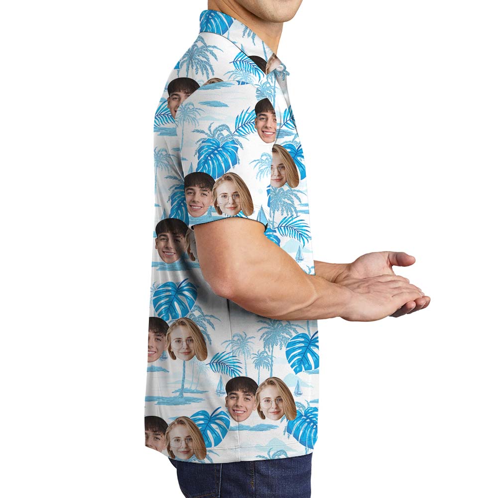 Customizable Face Palm Tree Collared Shirt For Men