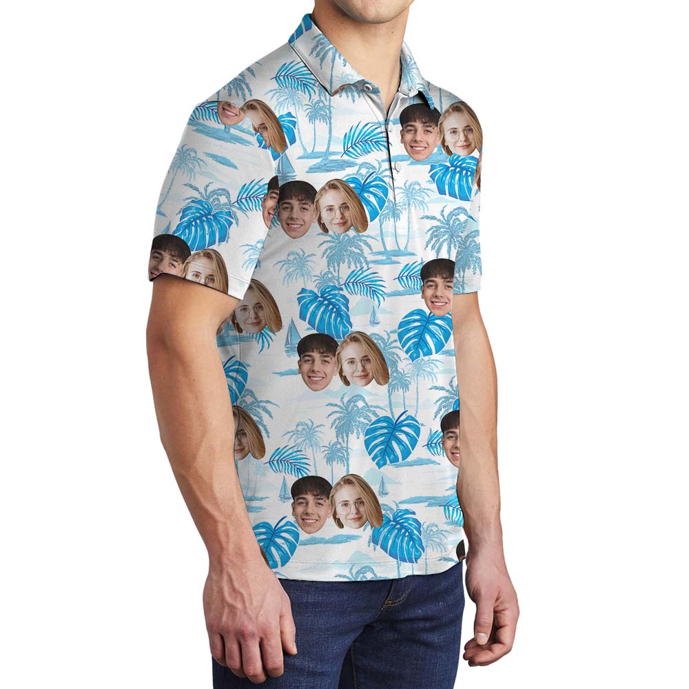 Customizable Face Palm Tree Collared Shirt For Men