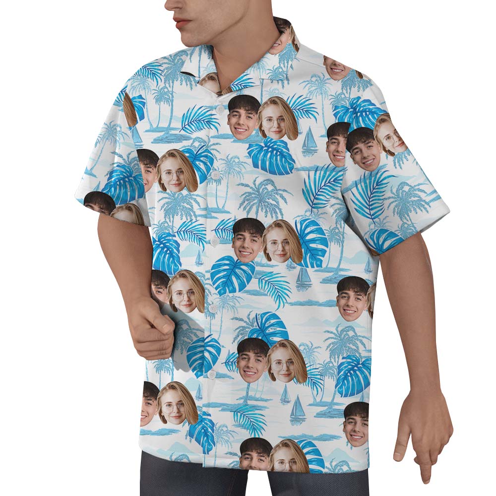 Add Your Face On Blue Beach Hawaiian Shirt
