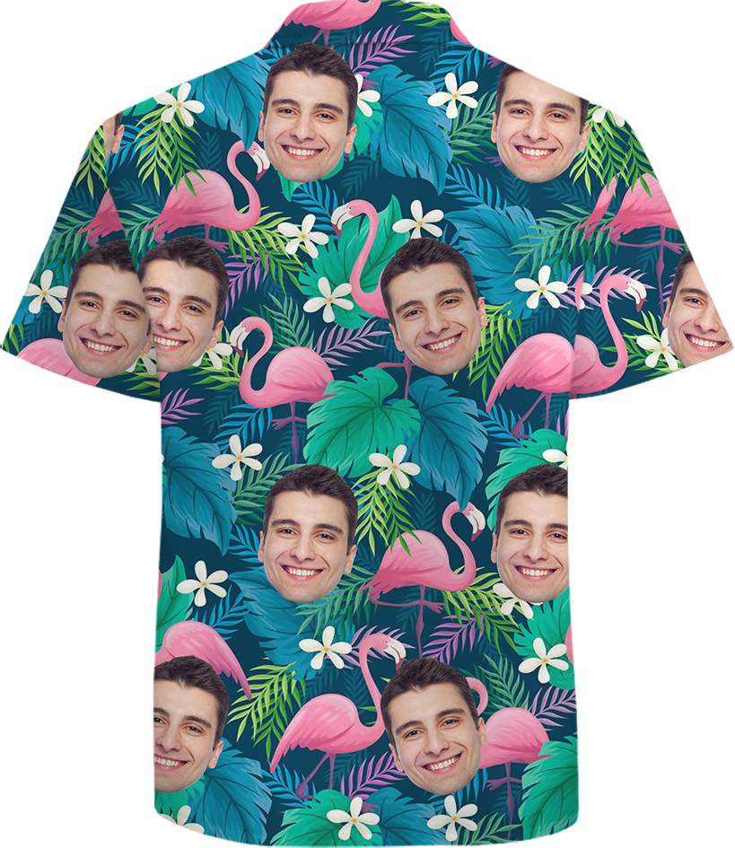 Custom Face in Flamingo 100% Cotton Hawaiian Shirt for Men