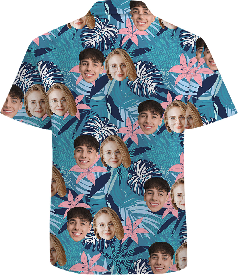 Custom Couple Faces 100% Cotton Aloha Shirt for Men