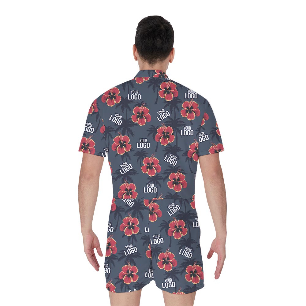 Navy Tropical Personalized Male Romper With Team Logo