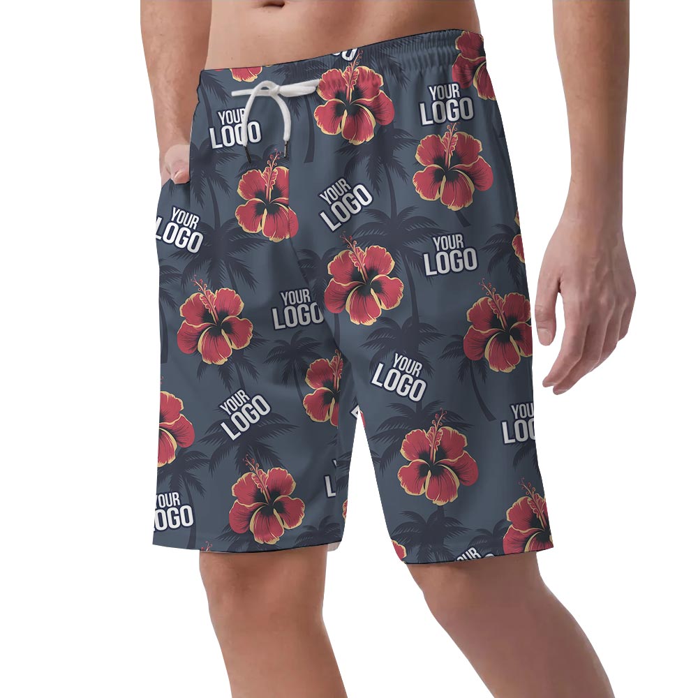 Custom Men's Matching Beach Shorts With Photo Navy