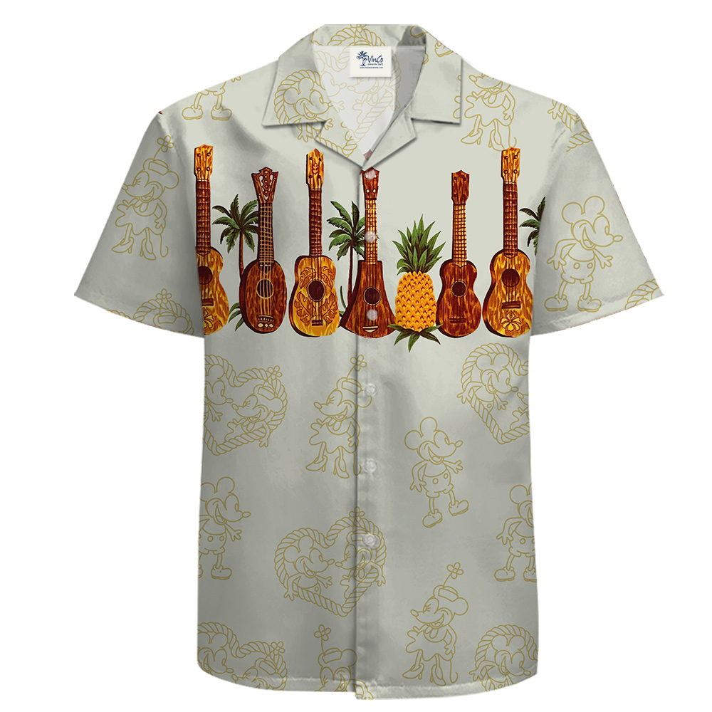 White Tropical Shirt for Men with Mickey 1928 and Guitar Theme - variant image 1