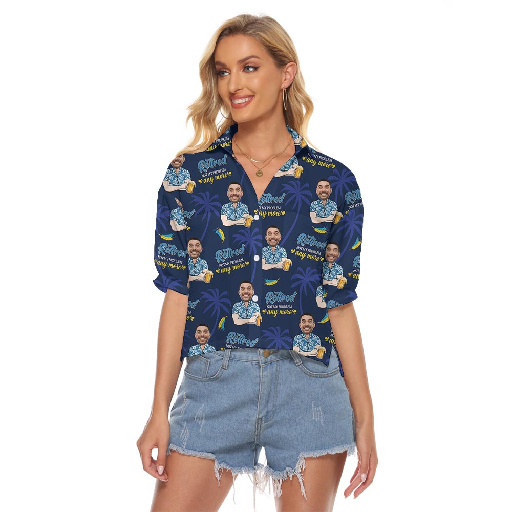 Funny Retired Not My Problem Custom Women's Cropped Hawaiian Shirt - variant image 1