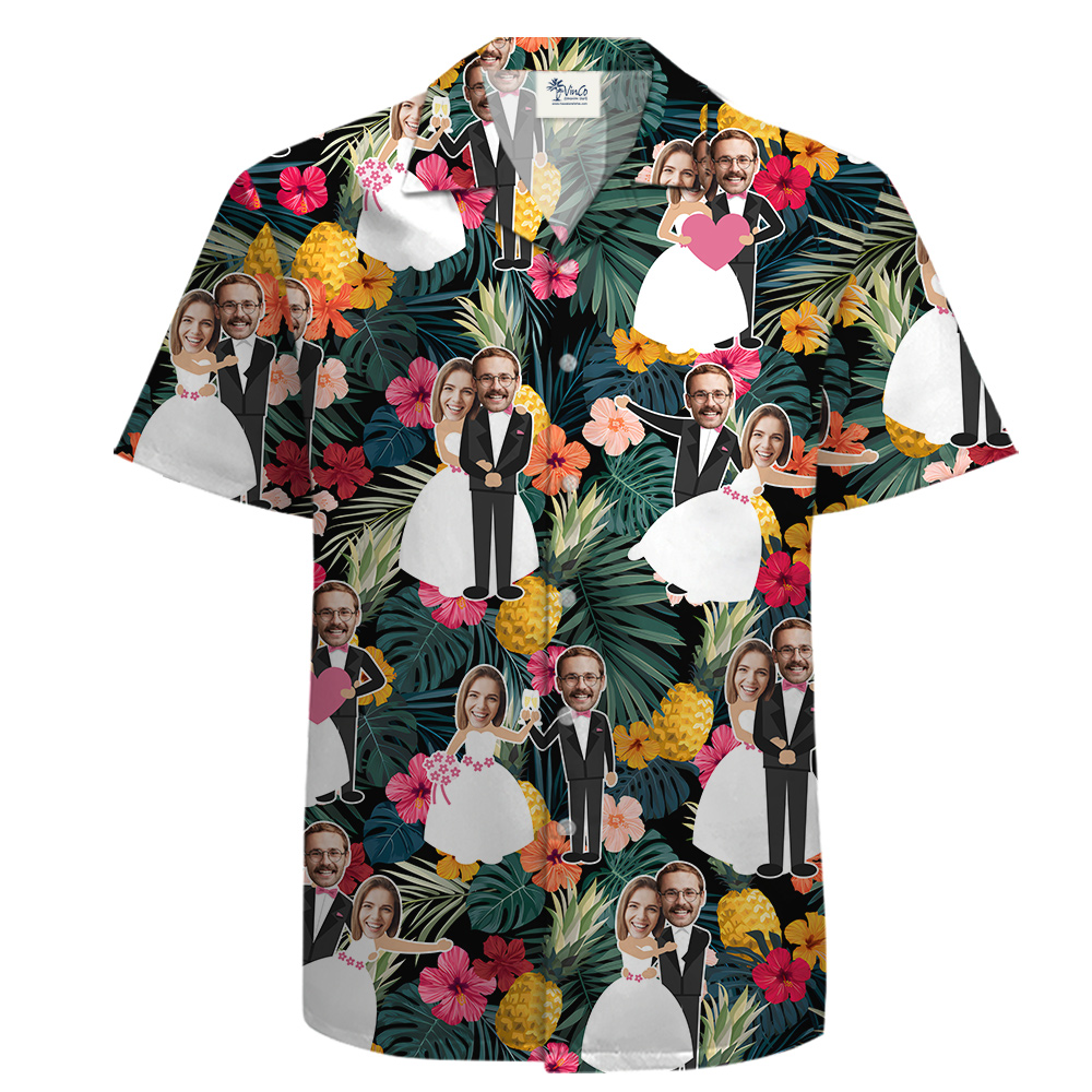 Custom Couple Face Tropical Wedding 100% Cotton Shirt - variant image 1