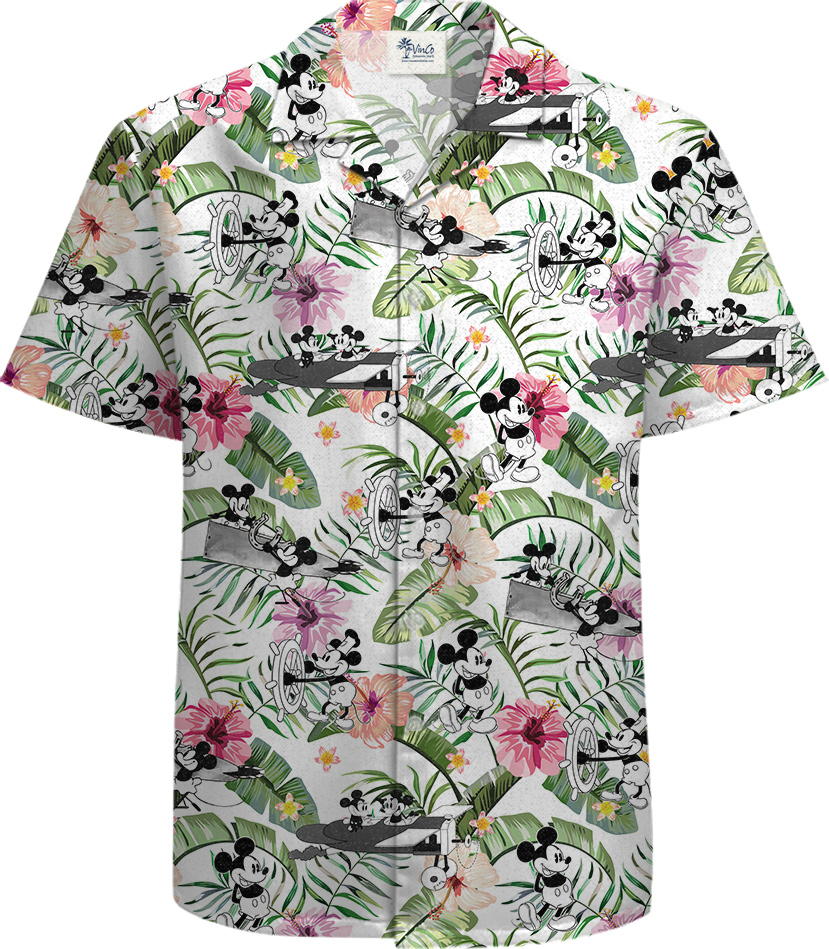 Mickey Steamboat Willie 100% Cotton Hawaiian Men Shirt - variant image 1
