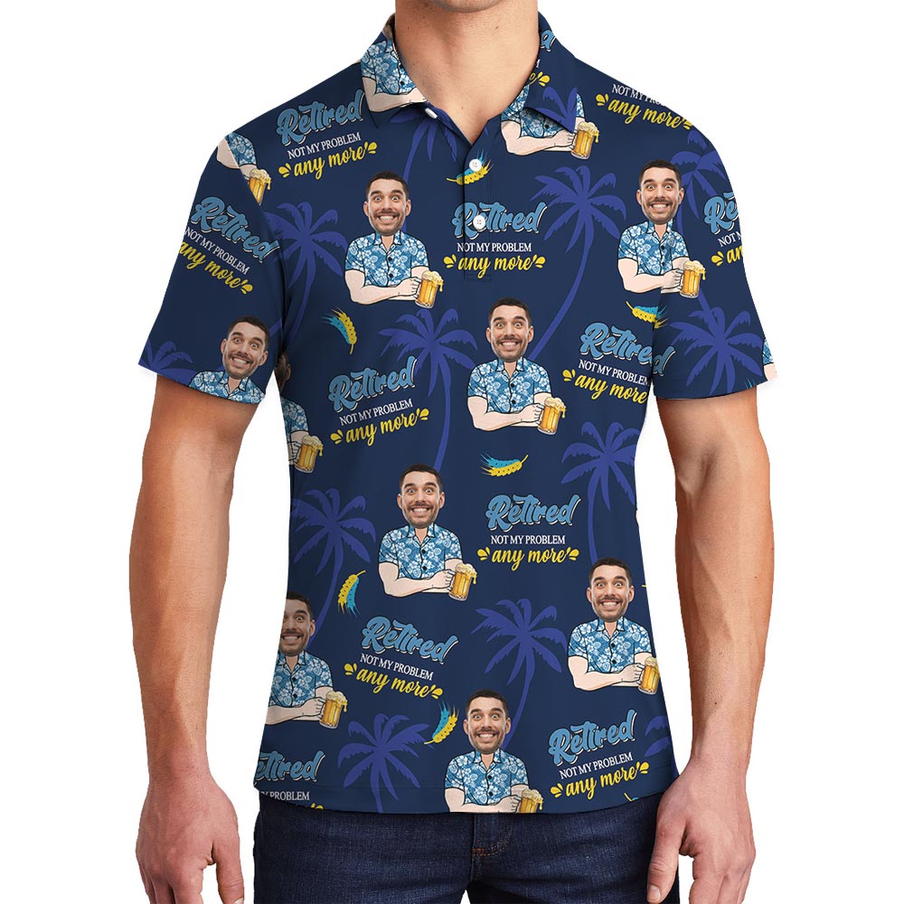 Retirement Men's Polo Hawaiian Shirt With Custom Face - variant image 1