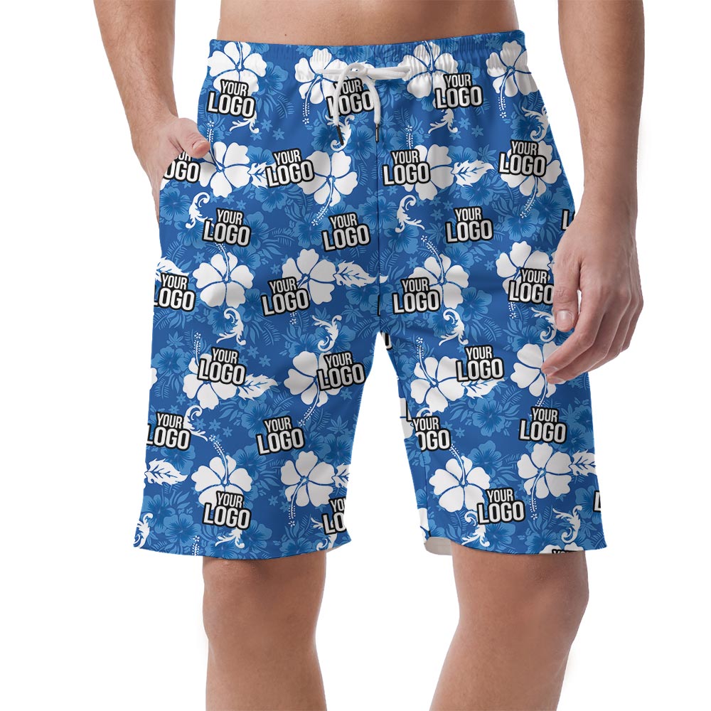 Men's Blue Beach Shorts With Logo Customizable - variant image 1