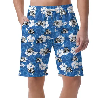 Men's Blue Beach Shorts With Logo Customizable