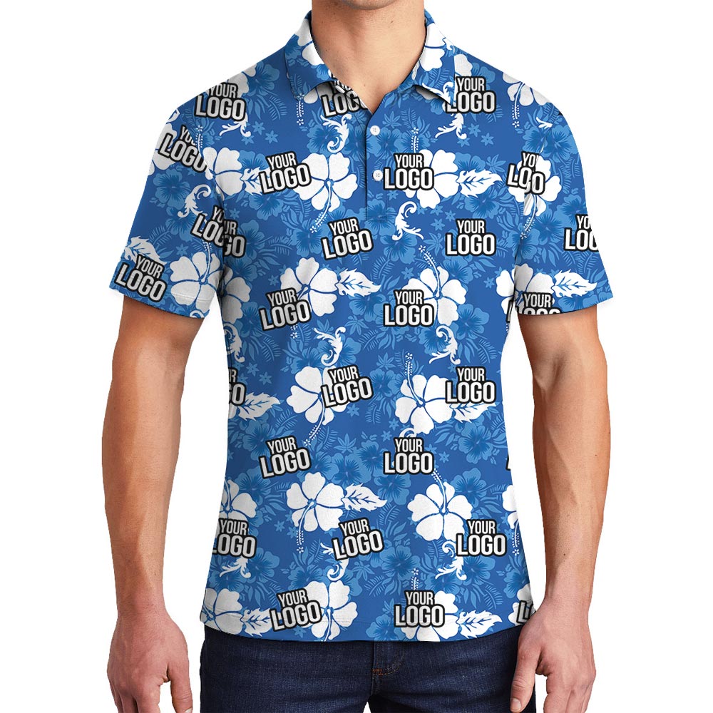 Personalized Men's Polo Shirt With Team Logo Hawaiian Hibiscus - variant image 1