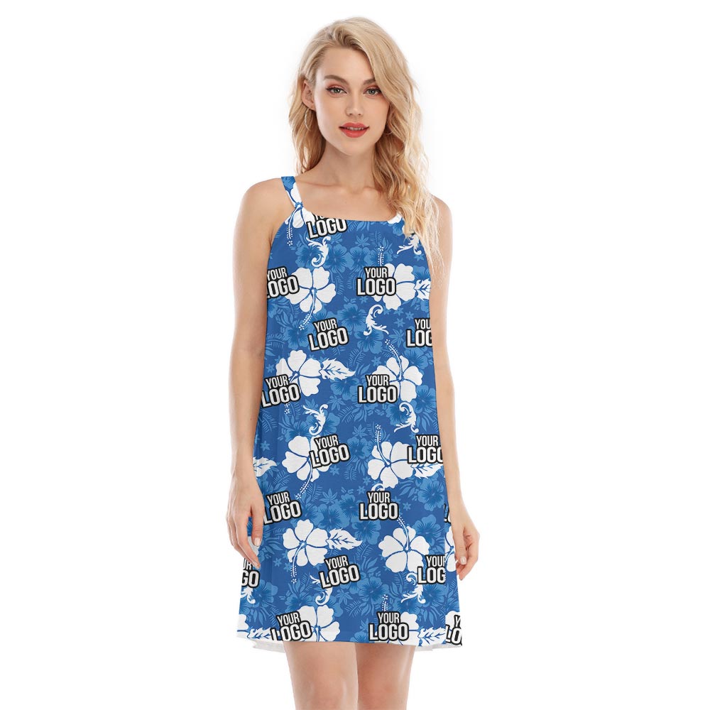 Blue Women's Hawaiian Dress With Custom Photo For Summer - variant image 1