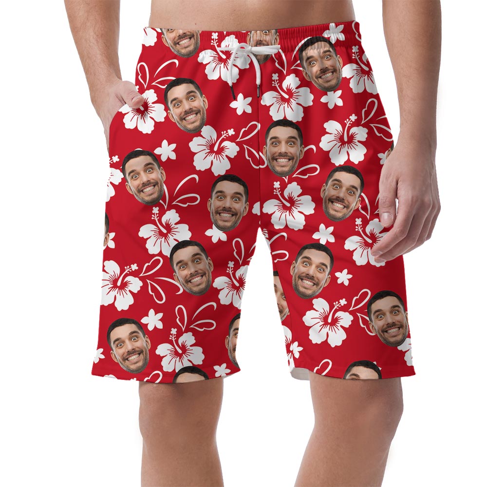 Red Personalized Men's Aloha Shorts With Faces - variant image 1