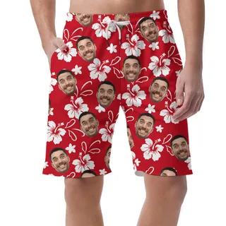 Red Personalized Men's Aloha Shorts With Faces
