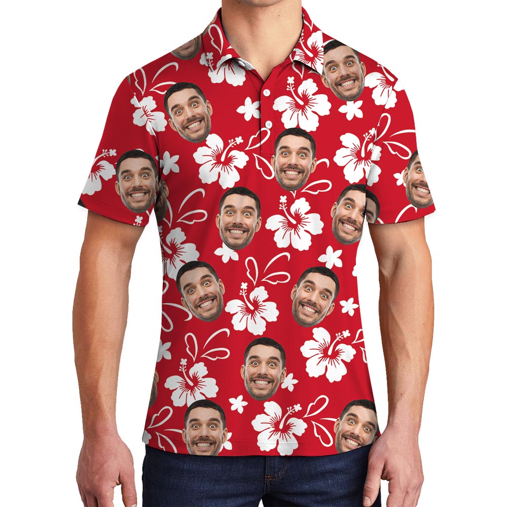 Red Floral Hawaiian Polo Golf Shirt For Men With Team Logo - variant image 1