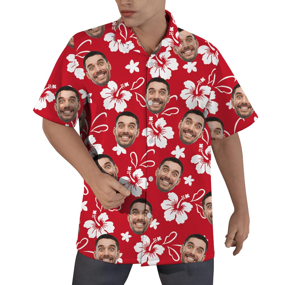 Red Hibiscus Personalized Hawaiian Men Shirt With Faces - variant image 1