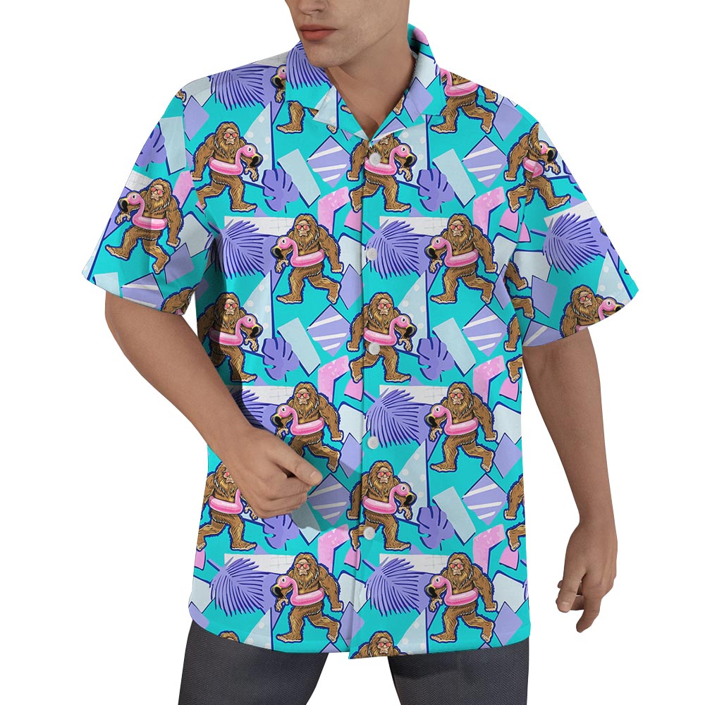 Bigfoot Flamingo Summer Button Up Men's Shirt - variant image 1