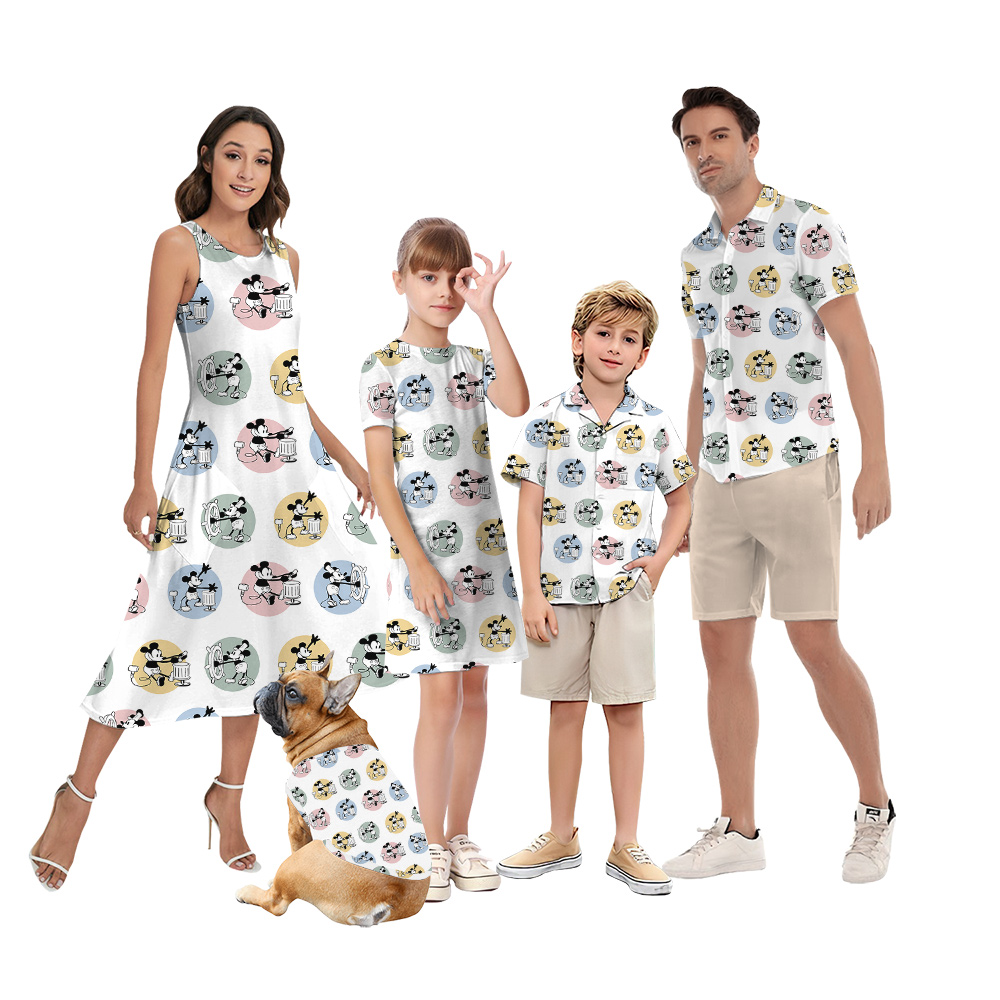 Cute Mickey Steamboat Willie Matching Hawaiian Shirts And Dresses For Family - variant image 1