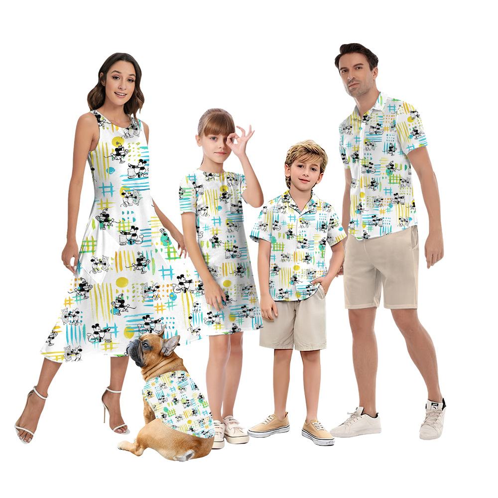 Cute Mickey Mouse Steamboat Willie Matching Family Hawaiian Outfits - variant image 1