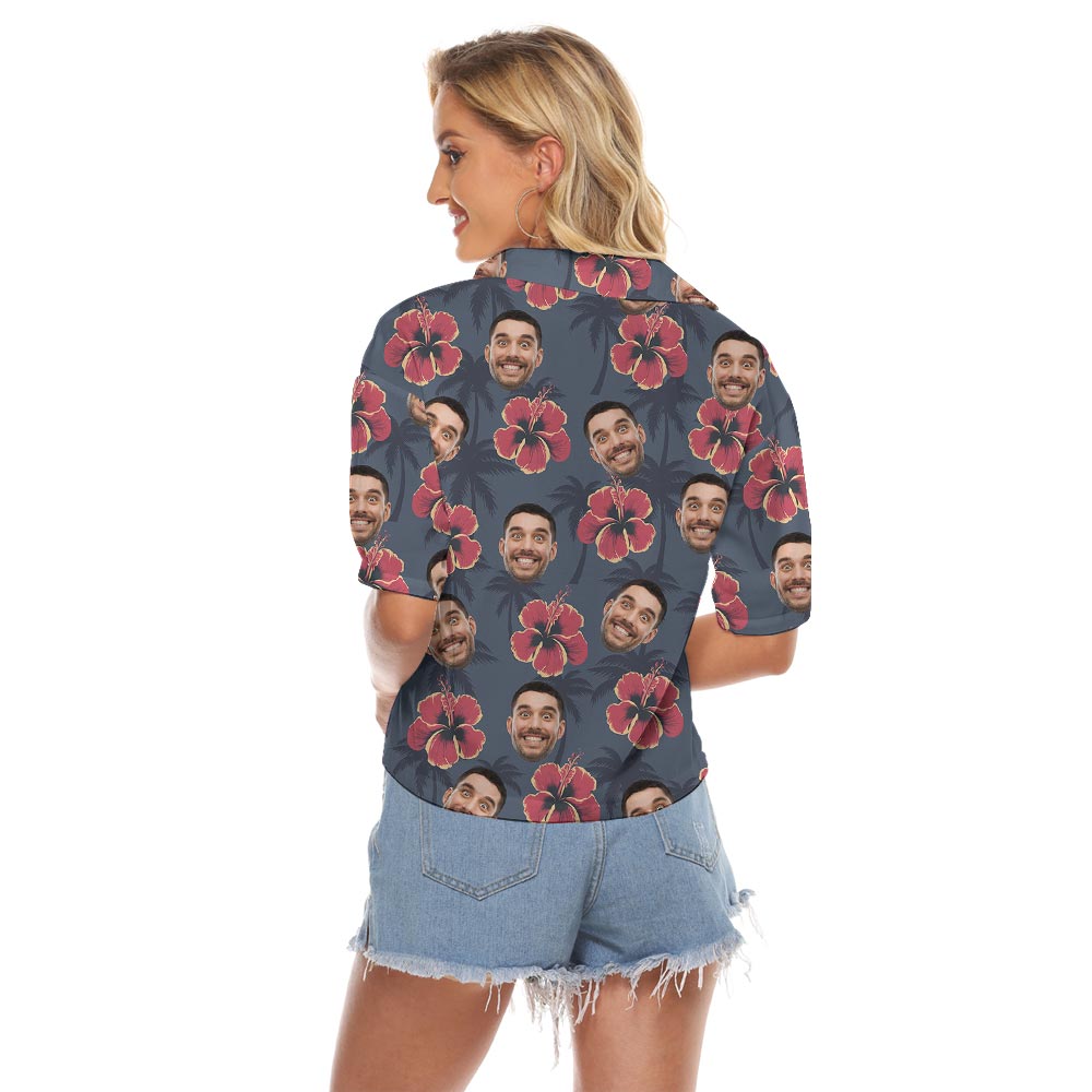 Custom Many Faces On Women's Crop Top Hawaiian Shirt
