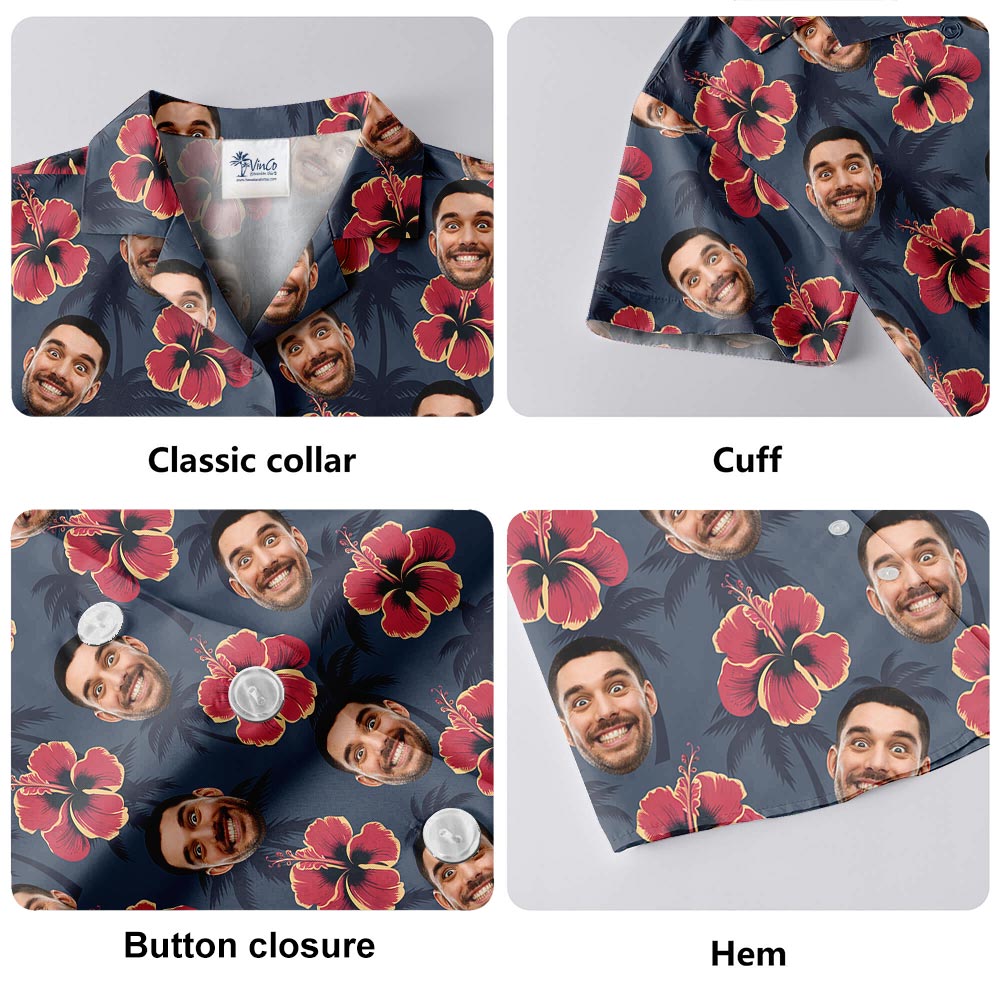 Personalized Red Hibiscus Button Hawaiian Shirt With Your Face