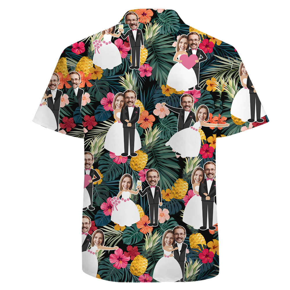 Custom Couple Face Tropical Wedding 100% Cotton Shirt
