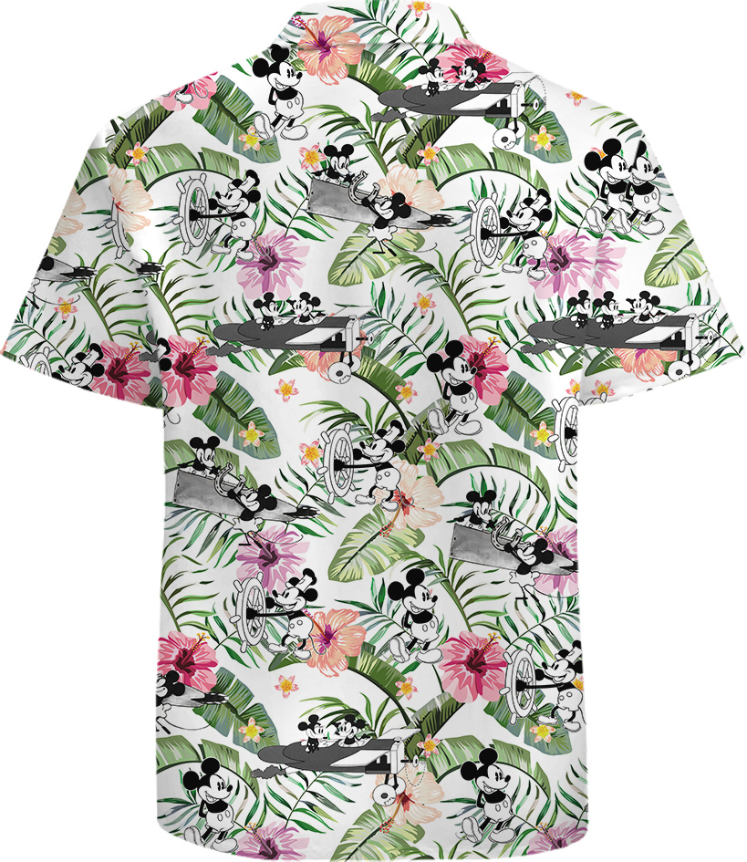 Mickey Steamboat Willie 100% Cotton Hawaiian Men Shirt