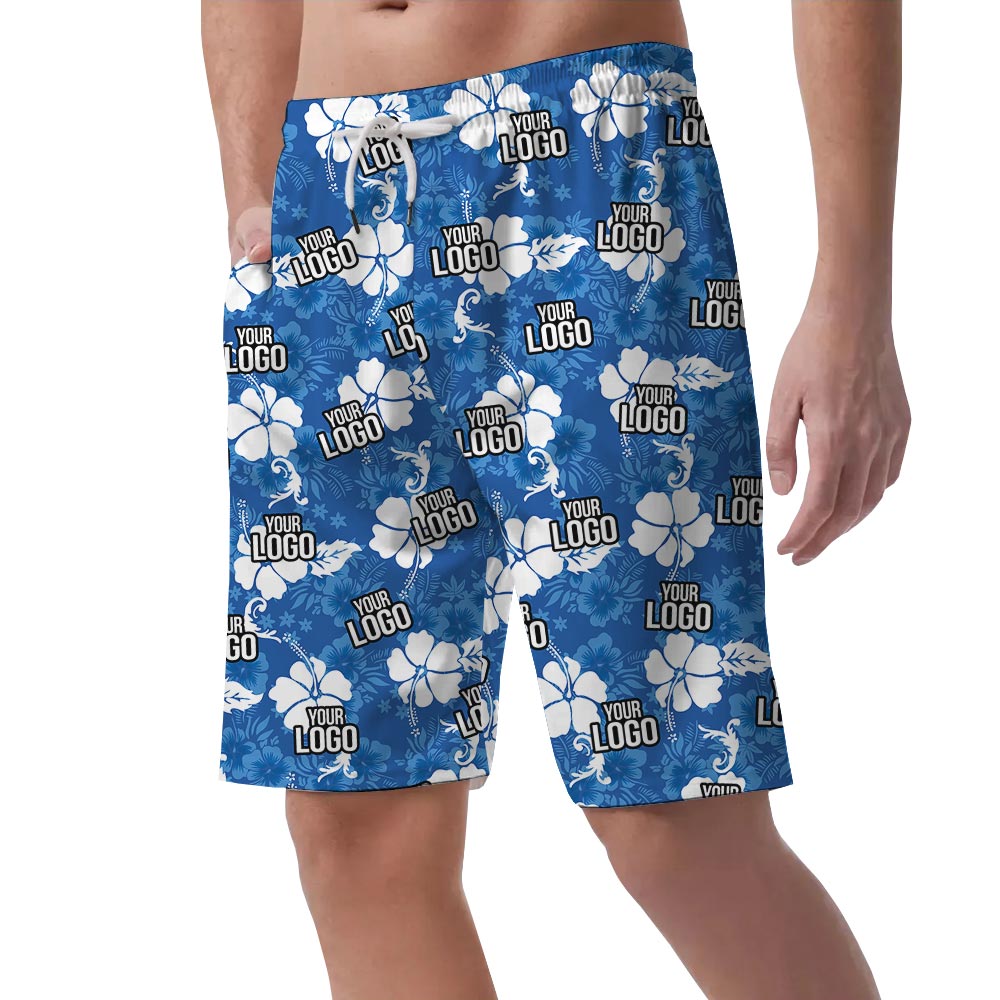 Men's Blue Beach Shorts With Logo Customizable