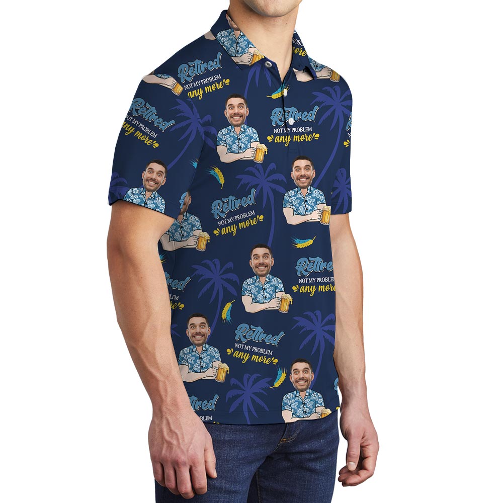 Retirement Men's Polo Hawaiian Shirt With Custom Face