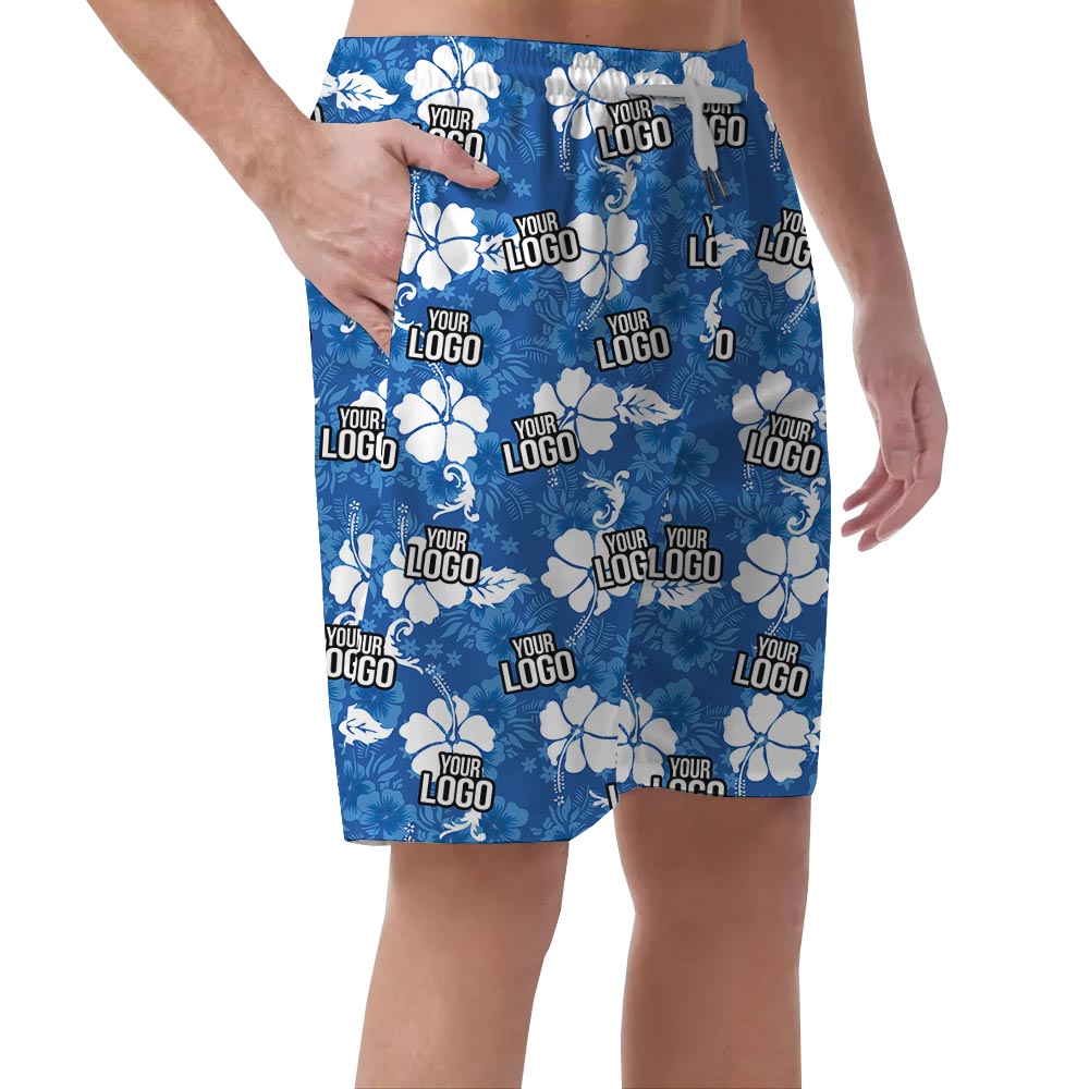 Men's Blue Beach Shorts With Logo Customizable