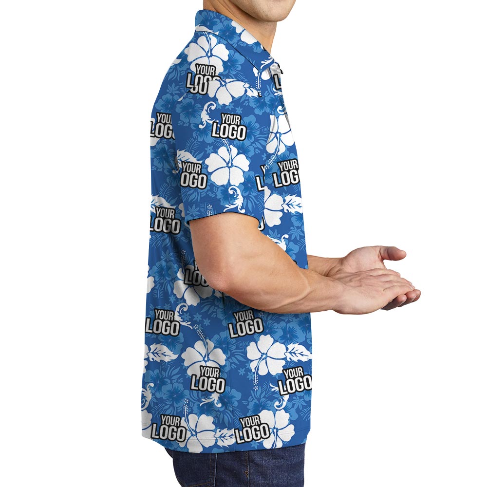 Personalized Men's Polo Shirt With Team Logo Hawaiian Hibiscus