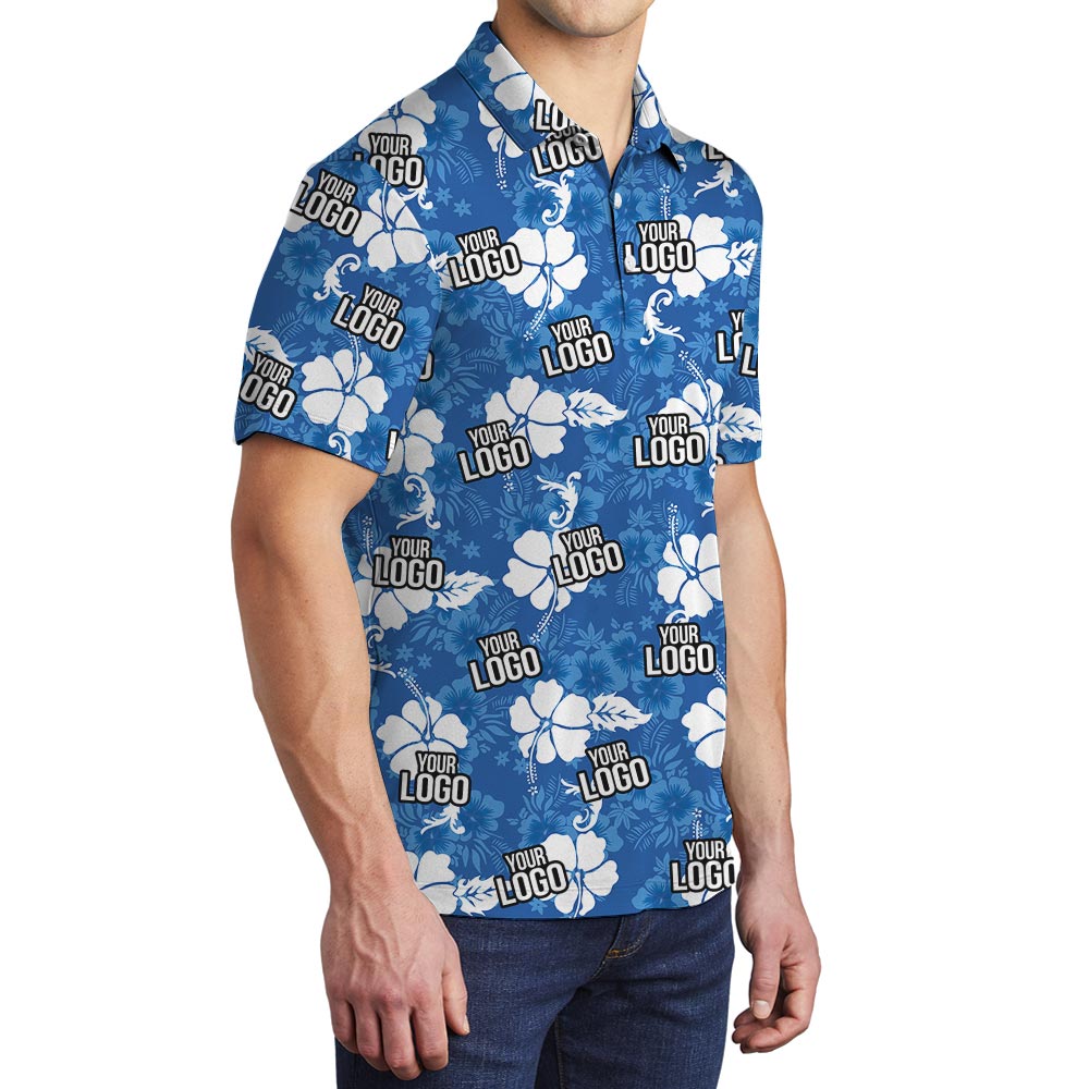 Personalized Men's Polo Shirt With Team Logo Hawaiian Hibiscus