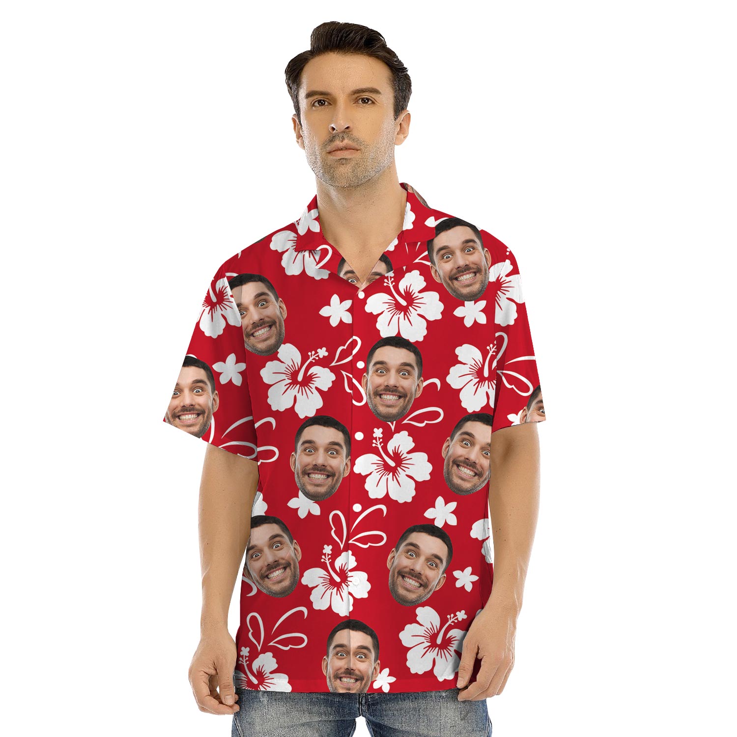 Personalized Red Hibiscus Matching Hawaiian Outfits For Family With Face