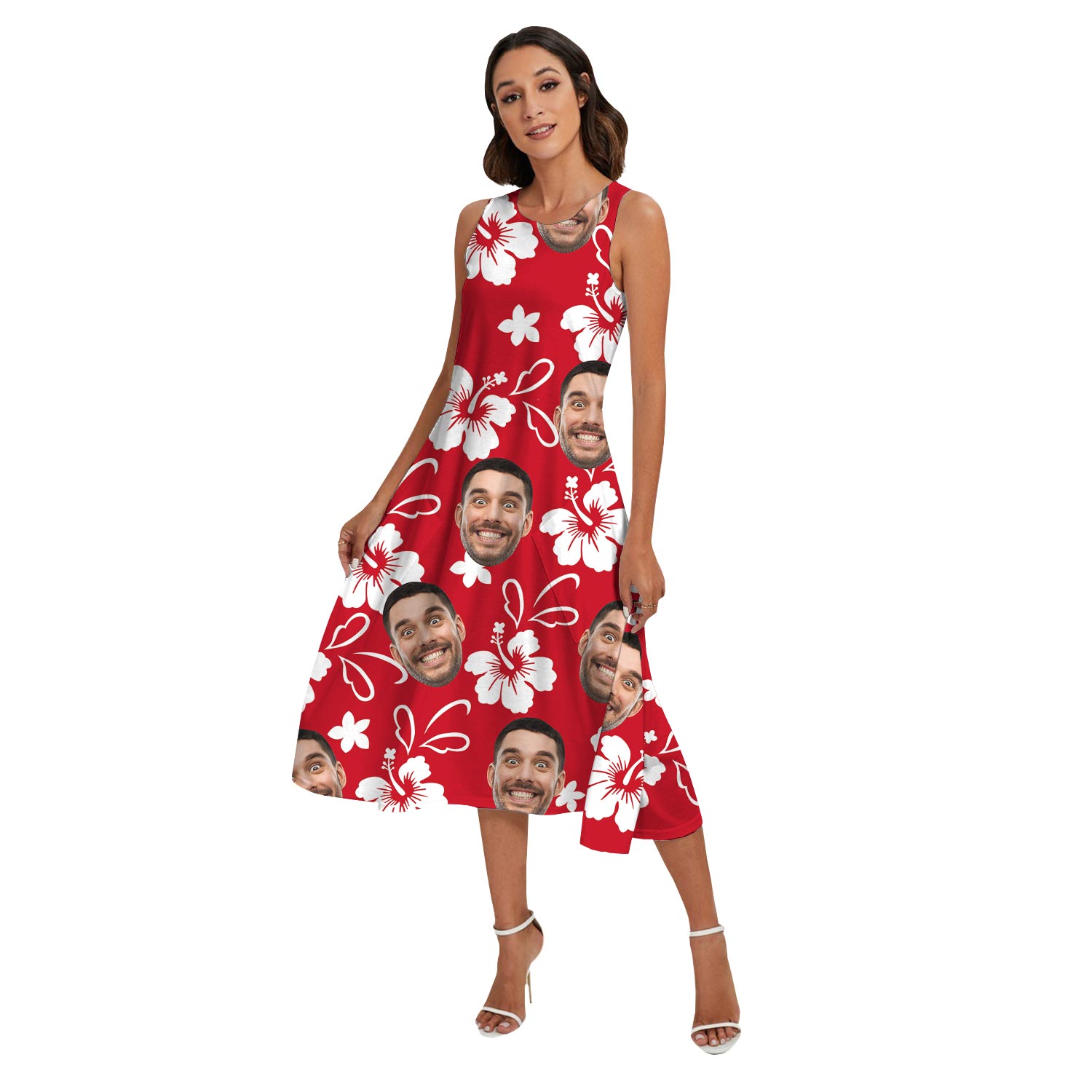 Personalized Red Hibiscus Matching Hawaiian Outfits For Family With Face