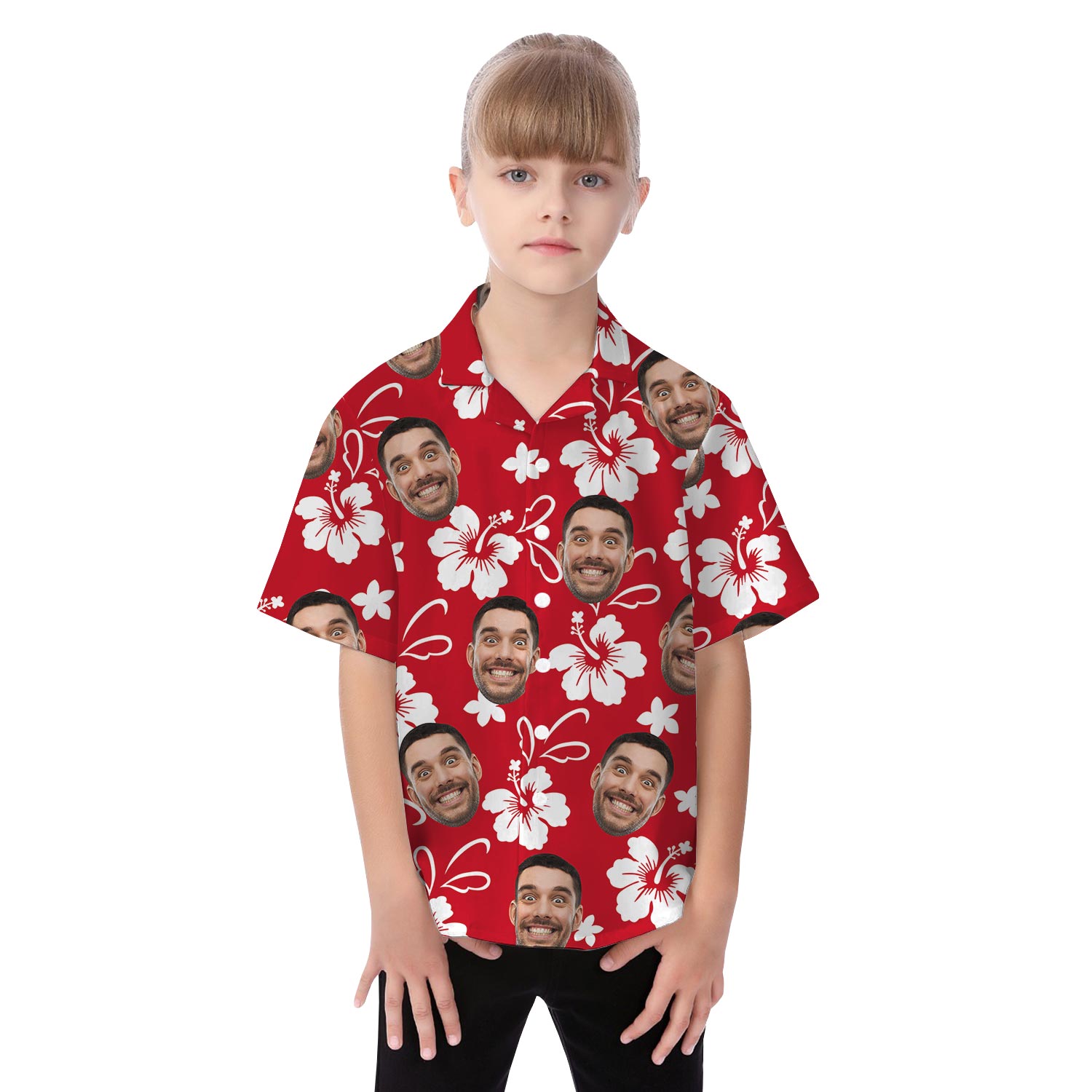 Personalized Red Hibiscus Matching Hawaiian Outfits For Family With Face