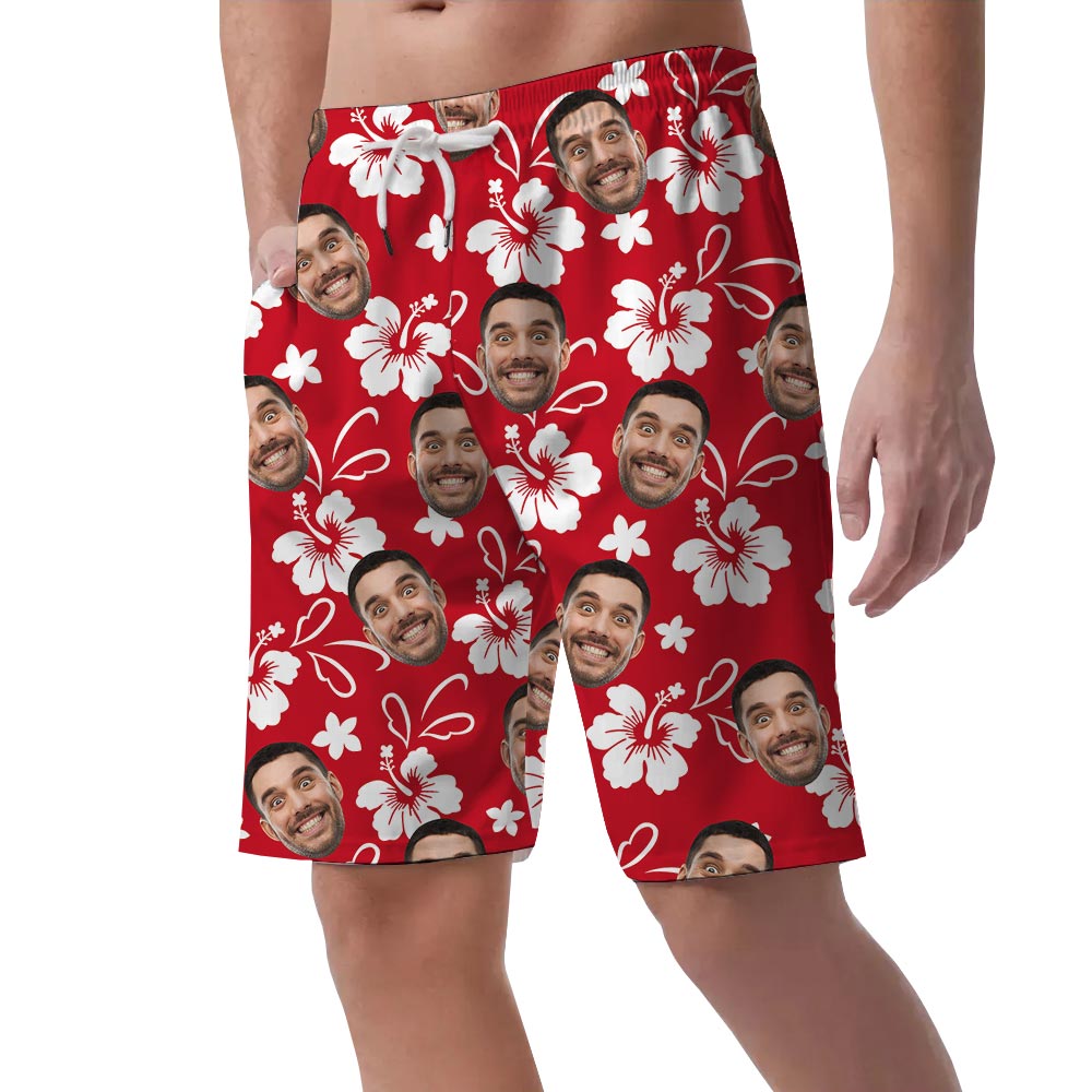 Red Personalized Men's Aloha Shorts With Faces