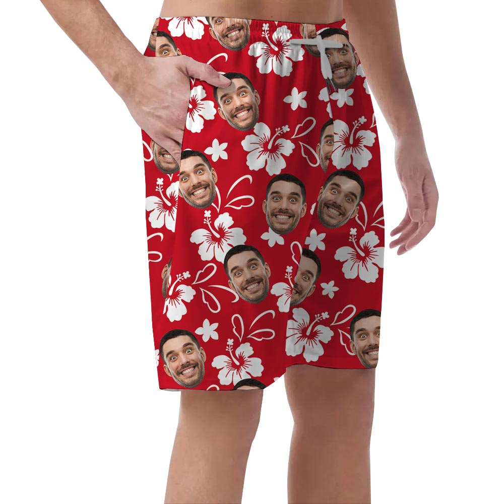 Red Personalized Men's Aloha Shorts With Faces