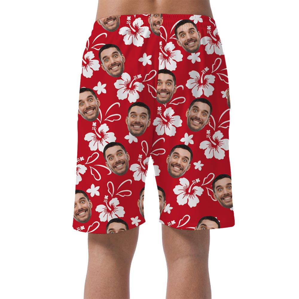 Red Personalized Men's Aloha Shorts With Faces