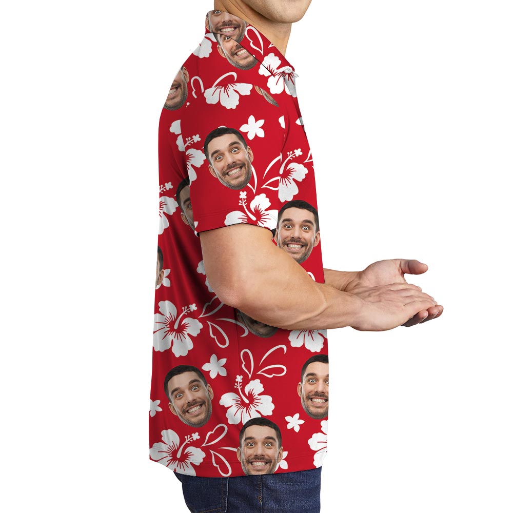 Red Floral Hawaiian Polo Golf Shirt For Men With Team Logo