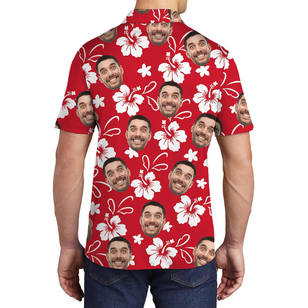 Red Floral Hawaiian Polo Golf Shirt For Men With Team Logo