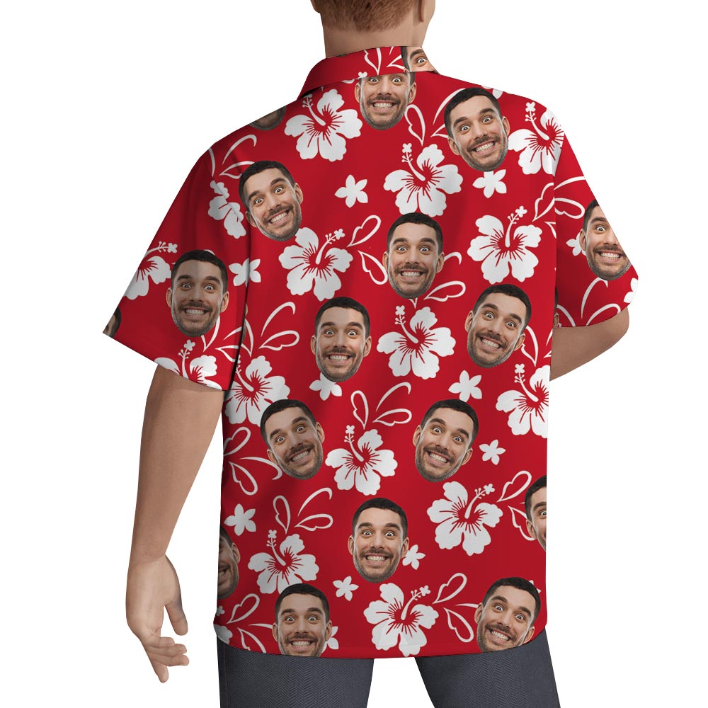 Red Hibiscus Personalized Hawaiian Men Shirt With Faces