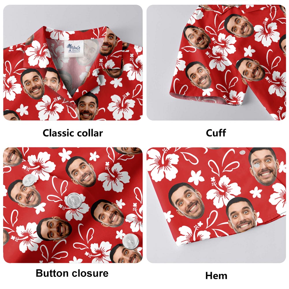 Red Hibiscus Personalized Hawaiian Men Shirt With Faces