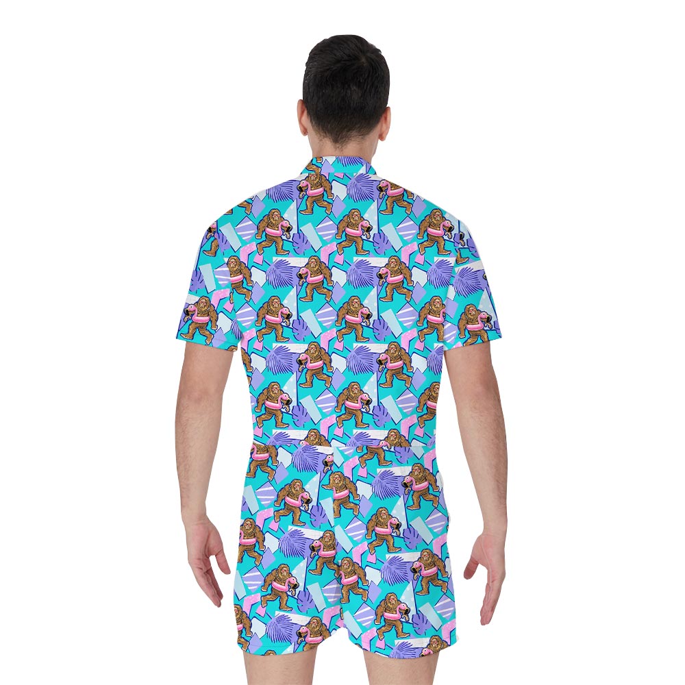 Vintage 80s Bigfoot Flamingo Float Male Romper Summer