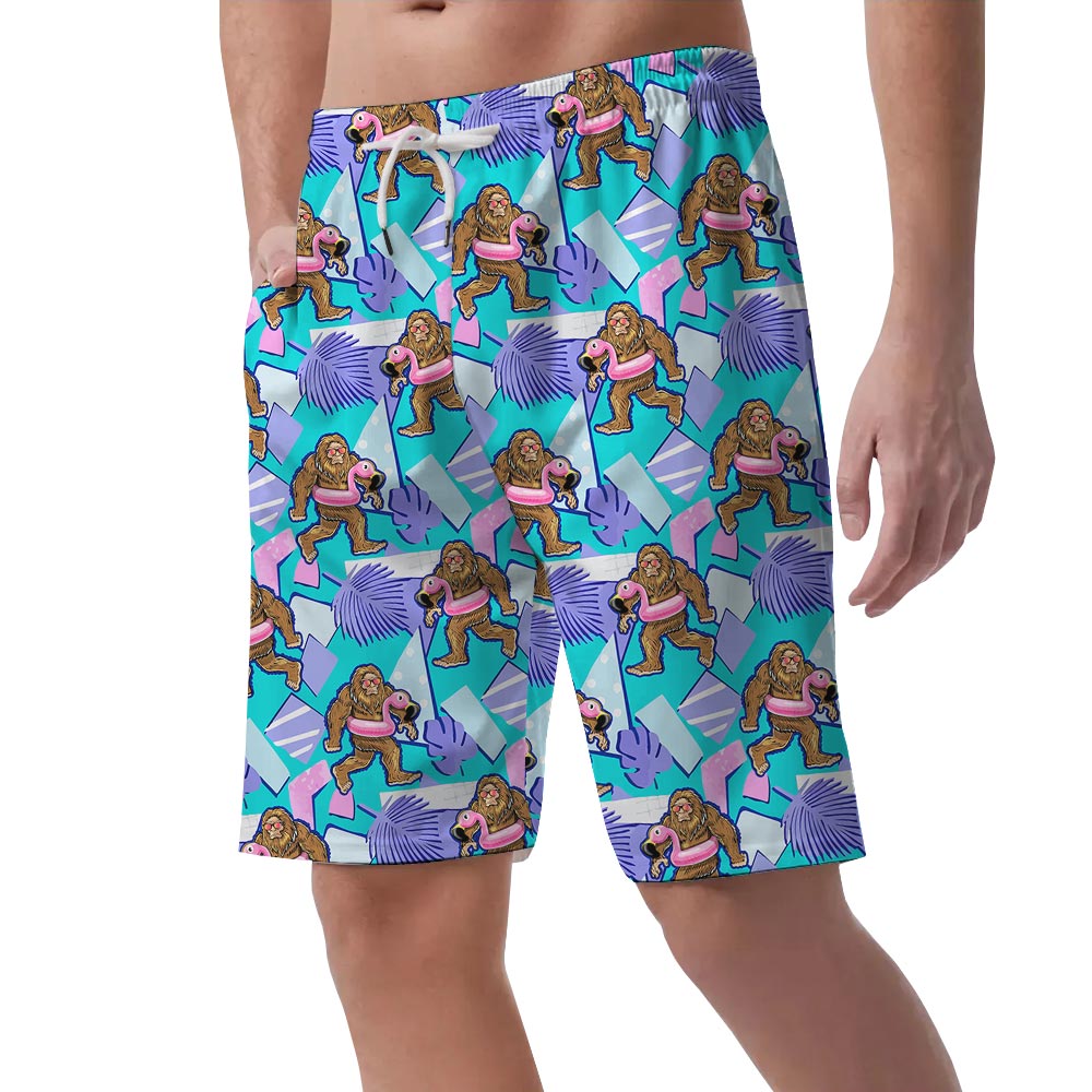 Bigfoot Swimming Flamingo Men's Summer Shorts