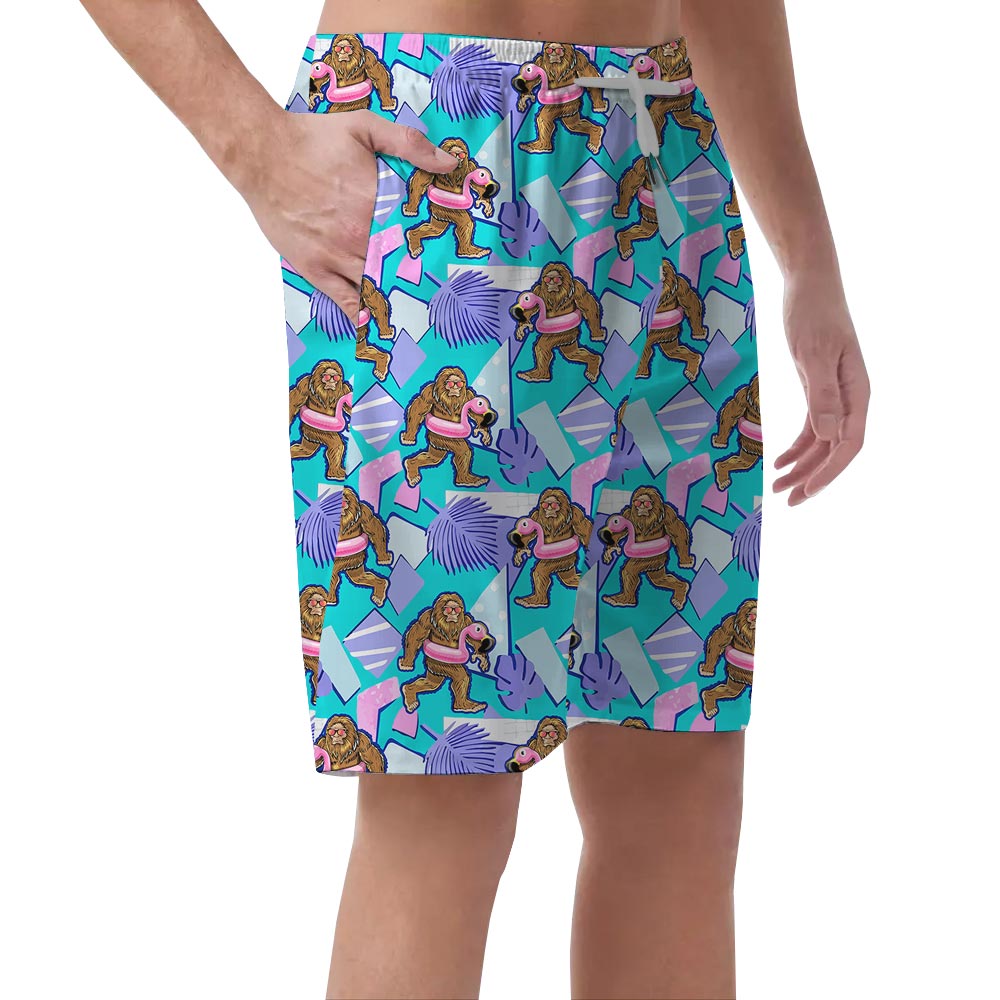 Bigfoot Swimming Flamingo Men's Summer Shorts