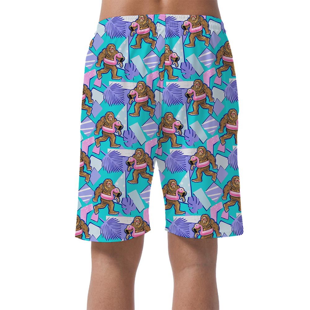 Bigfoot Swimming Flamingo Men's Summer Shorts