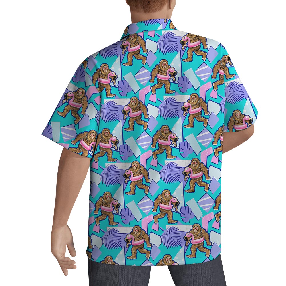Bigfoot Flamingo Summer Button Up Men's Shirt