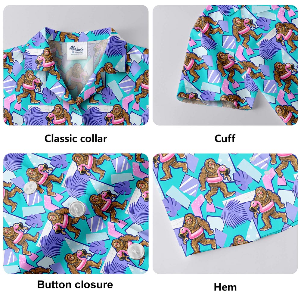 Bigfoot Flamingo Summer Button Up Men's Shirt
